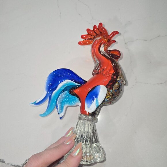 Handmade Murano Glass Rooster Figurine 7.5" Multicolor Art Piece By PMG Vetreria - Picture 6 of 15